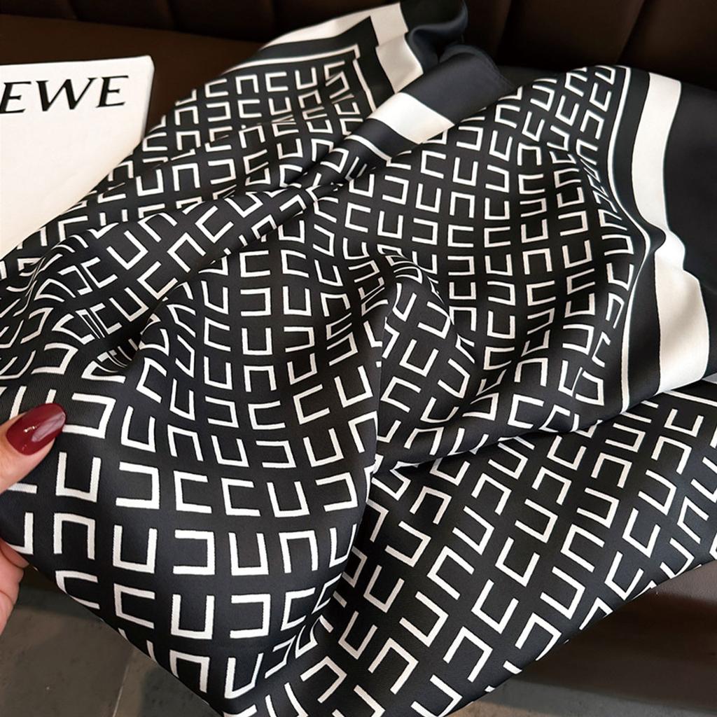 1 pcs 90cm twill scarf solid color lettered printed silk scarf simple large square sunblock shawl Russian headscarf