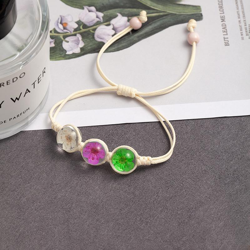 Fresh And Sweet Peach Blossom Bracelet Handmade Woven Girlfriend Dried Flower Bracelet Street Stall Girl Glass Dried Flower Bracelet