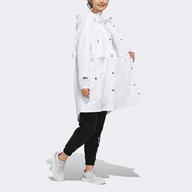 Adidas Neo Printed Logo Letter Sports Mid-Length Hooded Windbreaker Women Outerwear White FU1073