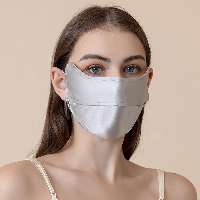 Women's Summer Silk Sun Protection Mask - 100% Mulberry Silk, Anti-UV, Breathable Veil with Eye Corner Shield.