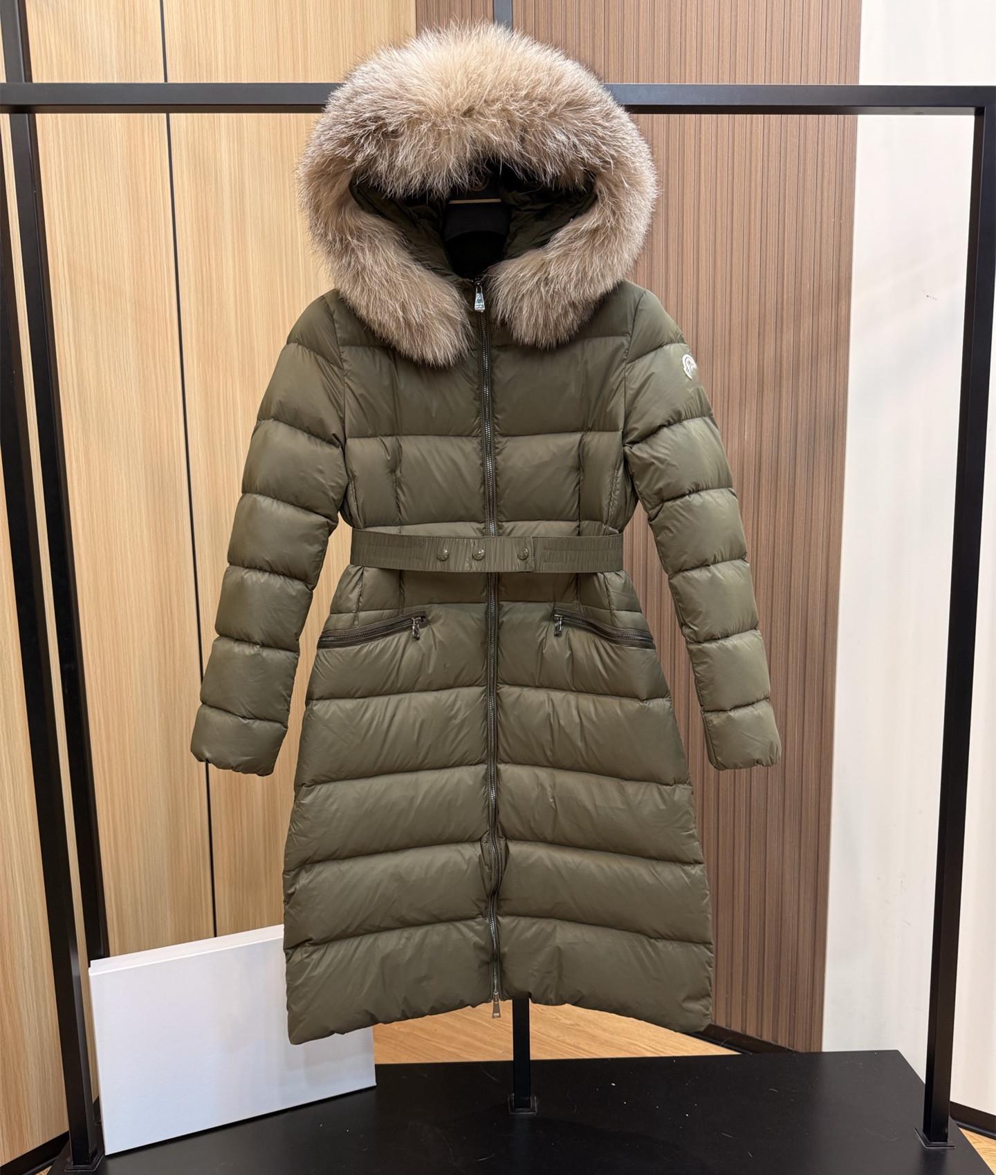 

Жіноче довге пухове пальто Mengjia з хутряним коміром, приталене, 90% пух білої качки для тепла Size 4