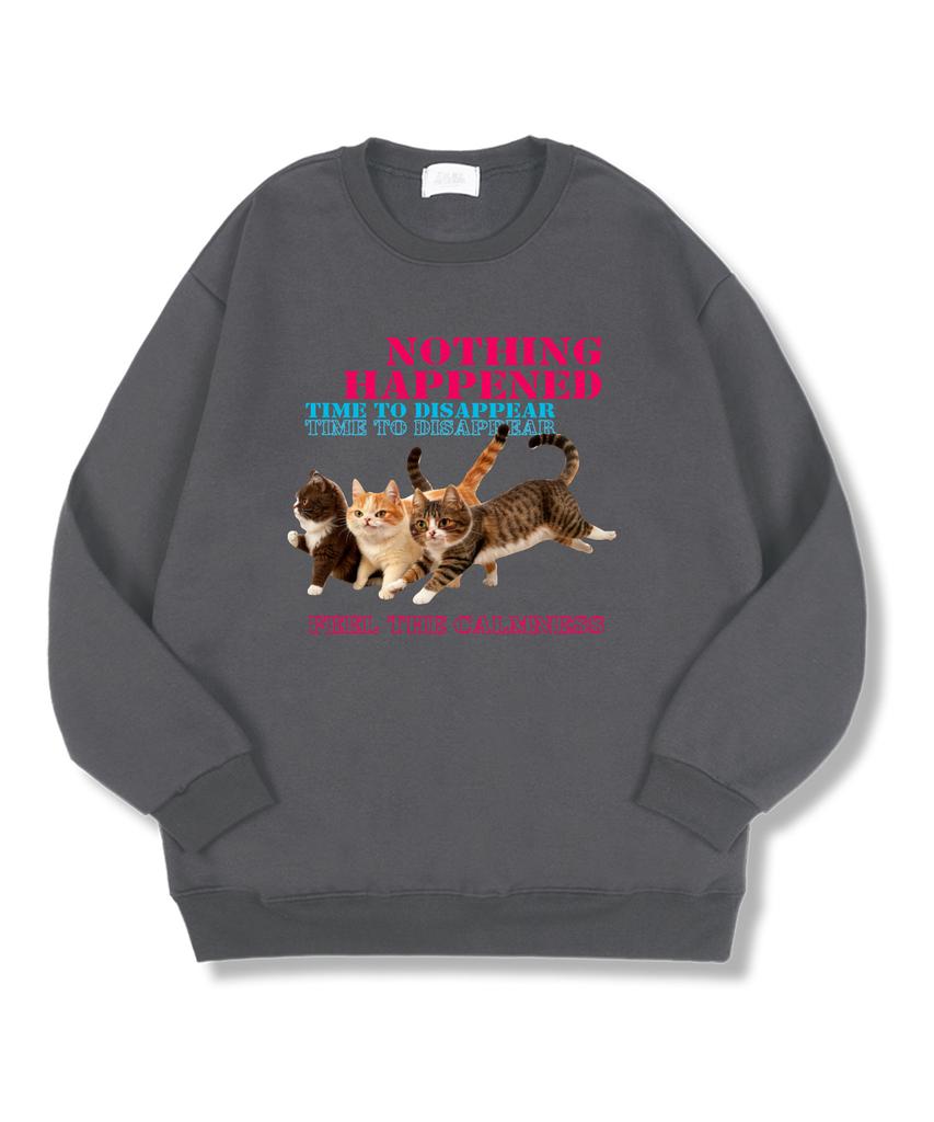 TI.GLAKE Friend Cat Oversized Double-Sided Sweatshirt Dark Gray