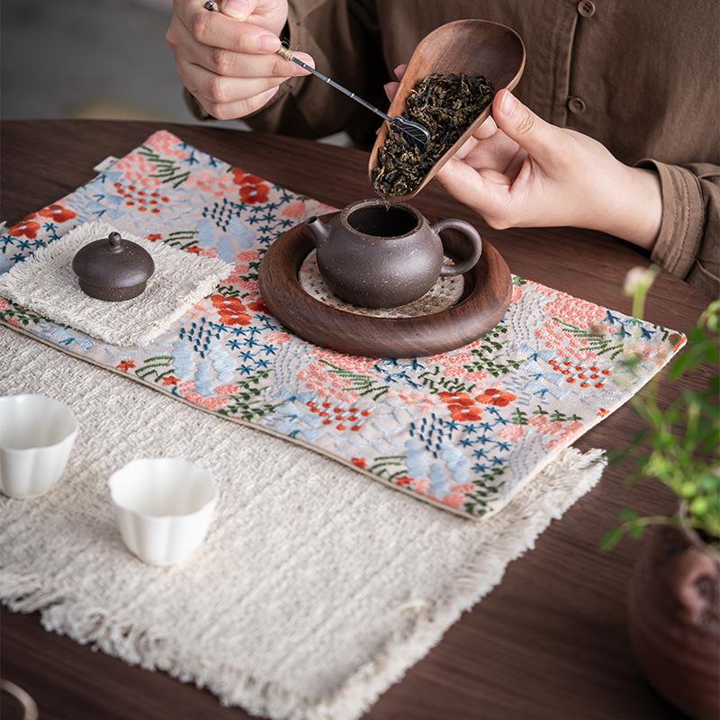 Handmade Stitchwork Flower Sea Leaf Tea Table Mats Creative Drink Coaster Household Dinner Table Cloth Mat For Tea Ornaments