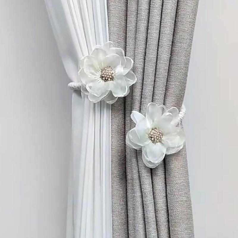 2Pcs Handmade Flower Curtain Tieback Elegant Decorative Clip Window Drapery Holdback Buckles Tie for Living Room Bedroom