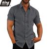 Cotton Linen Men's Short-Sleeved Shirts Summer Solid Color Turn-down Collar Casual Beach Style Plus Size