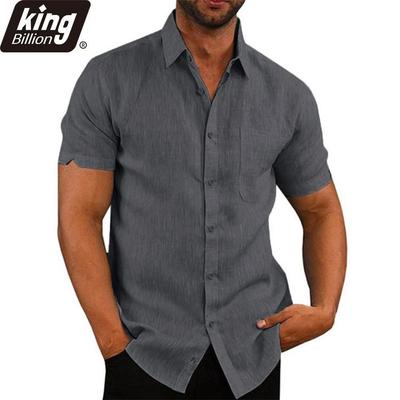 Camicie a maniche corte da uomo in cotone e lino Tinta unita estiva Colletto rovesciato Stile casual da spiaggia Taglie forti