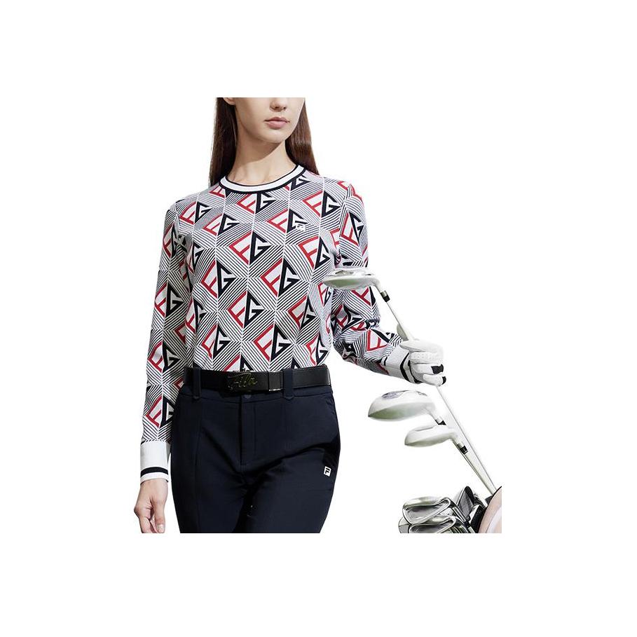 FILA Golf Series All Over Print Sports Crew Neck Long Sleeve Knit Top Women tops Legendary-Blue A11W415406F-NV