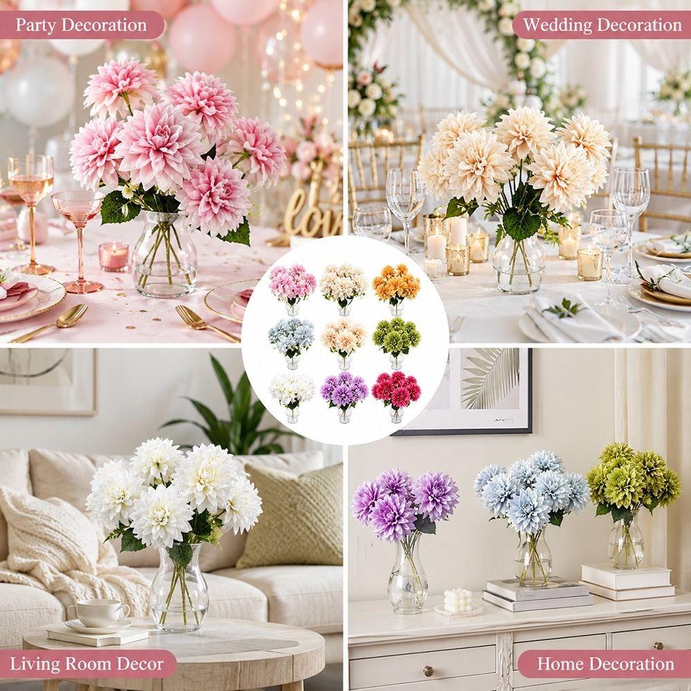 Silk Petals Dahlia Artificial Flower 7 Heads Faux Flower Simulation Flower  Living Room Decor