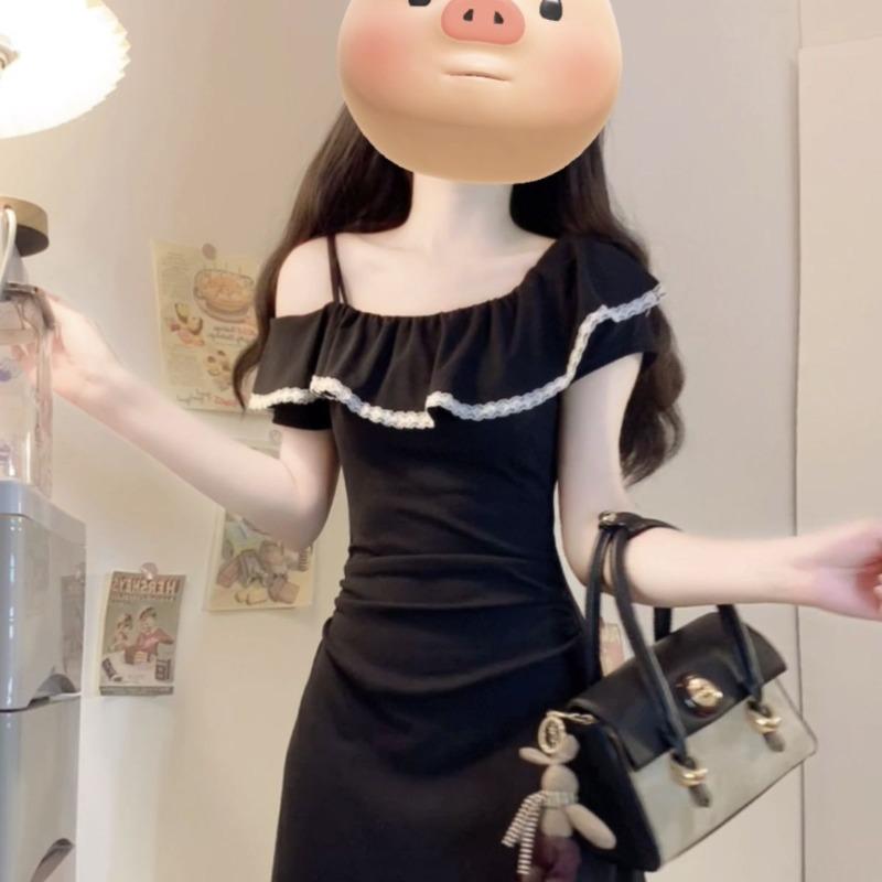 

Simple dress lotus leaf temperament thin short sleeve fashion design skirt, slim summer new long dress S 85-100