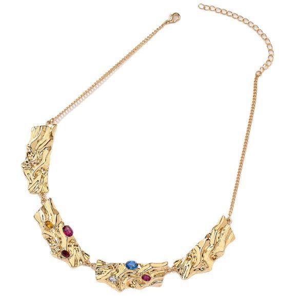 Винтажная металлическая подвеска-ожерелье с цветным цирконом, геометрическая прямоугольная, с нерегулярными складками