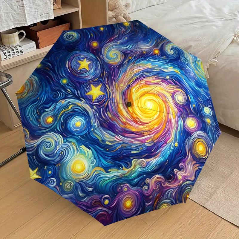 

1pc Galaxy Print Automatic Folding Umbrella Durable Iron Frame, Iron Umbrella Structure Suitable for All Seasons yy260203129