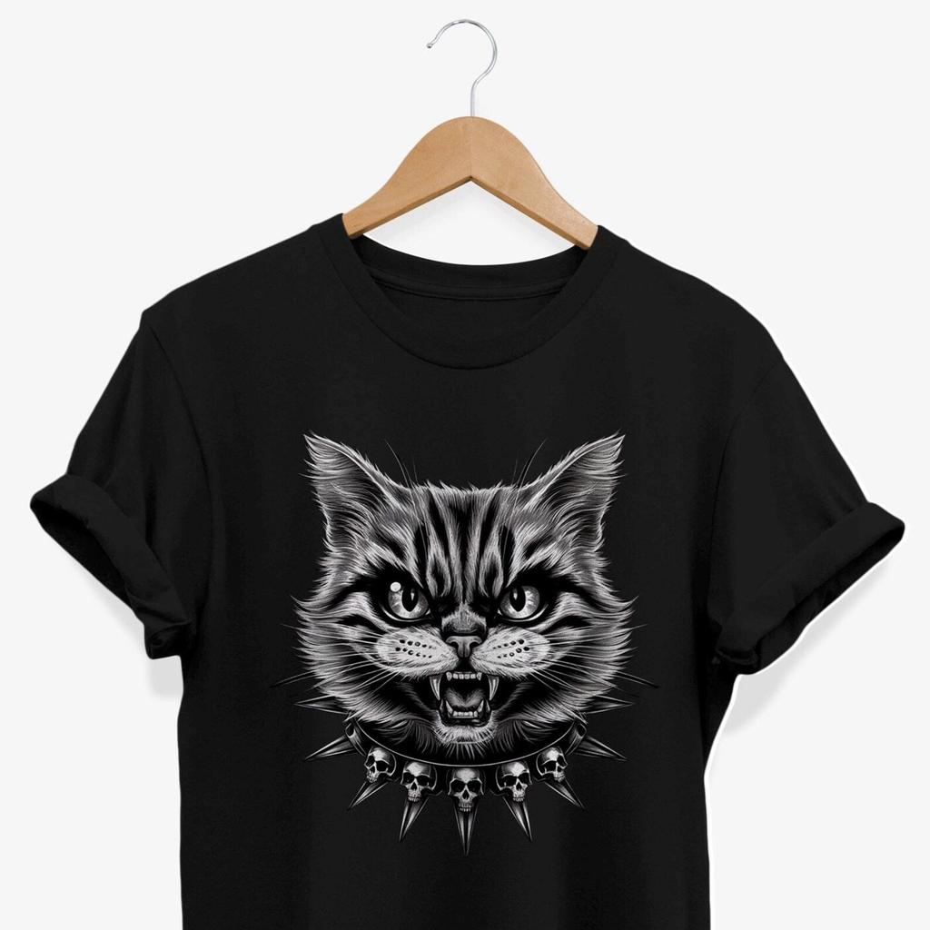 Punk Rock Cat Graphic T-shirt: Gothic Rocker Outfit