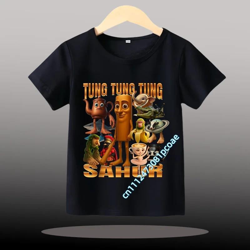 Children Unisex T-shirt Girl Boy Italian Brainrot Animals Kids Tung Tung Tung Sahur Short Sleeve Funny Meme Tee Summer Clothing