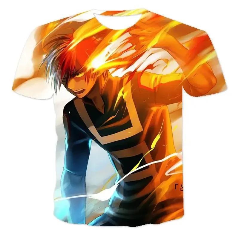 3D My Hero Academia Anime Character Graphic Printed Casual Short Sleeved Men's T-shirts - Medium Stretch Polyester Fabric Summer Relaxed Fit Clothing