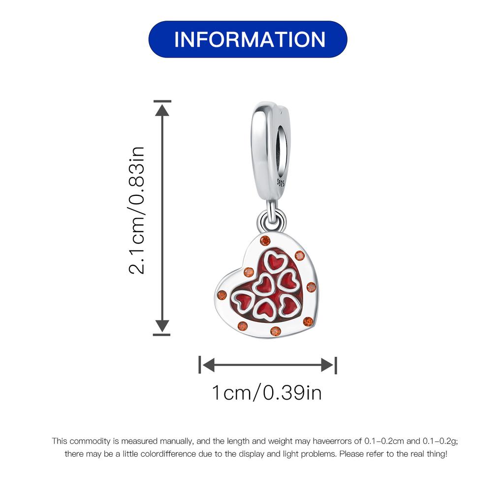 Beads Copper Charms Original Red Heart Pendant Beads Fit Bracelet Jewelry Diy Women Fine Gift Accessory