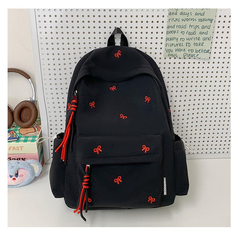 Schoolbag Girls School Bag Simple Versatile Backpack College Student Middle School Student Cute Embroidered Bow Lightweight Travel Backpack
