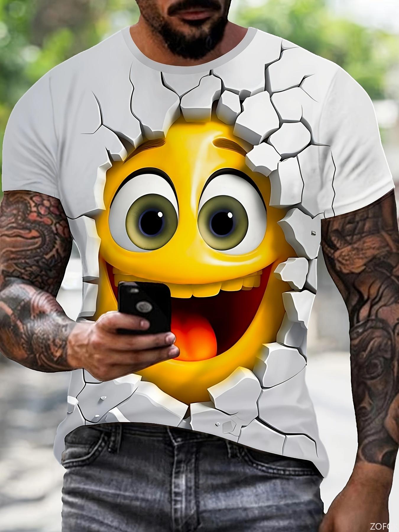 Men s new smiling face 3D printed summer adult hip-hop style round-neck T-shirt, urban trend, innovative, loose fit M
