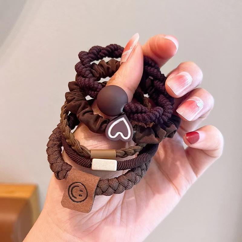 

Набор женских колец для волос Аксессуары для волос Высокая эластичность Кожаная резинка Простой темперамент Высокий хвост Долговечность Новый стиль one size темный кофе