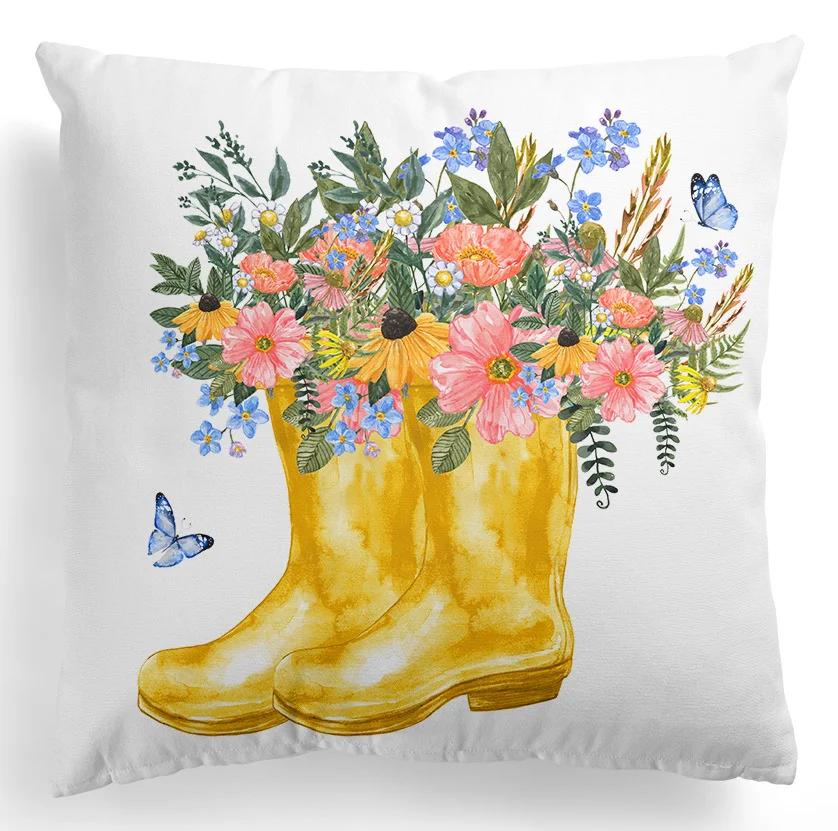 Наволочка цвета персиковой кожи с принтом для украшения дома Весенний велосипед Маленький грузовик Цветок 40x40cm