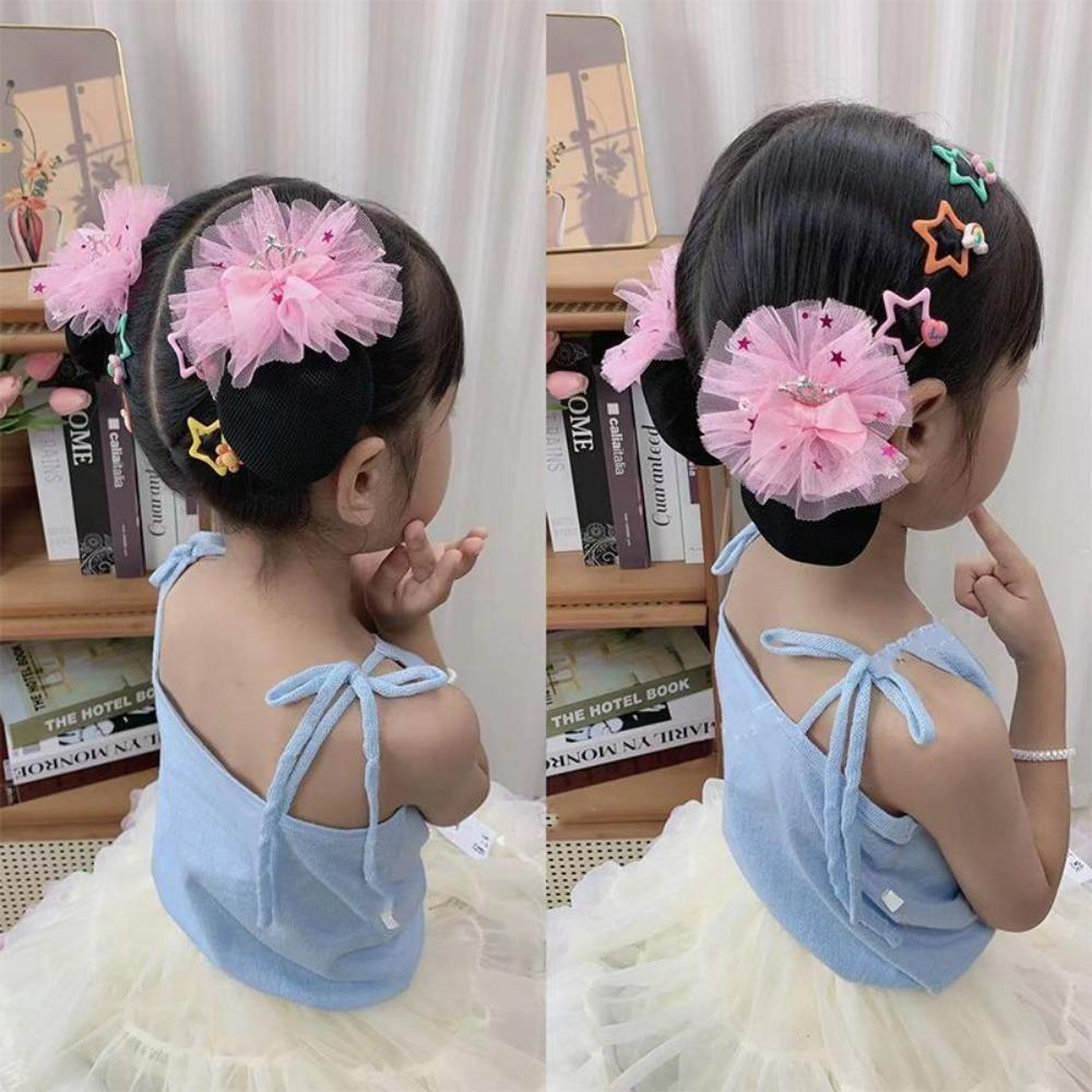 2PCS Spring Clip Ballet Hair Net Fashion Headdress Korean Bun Snood Girls Elastic Hair Net  Kids