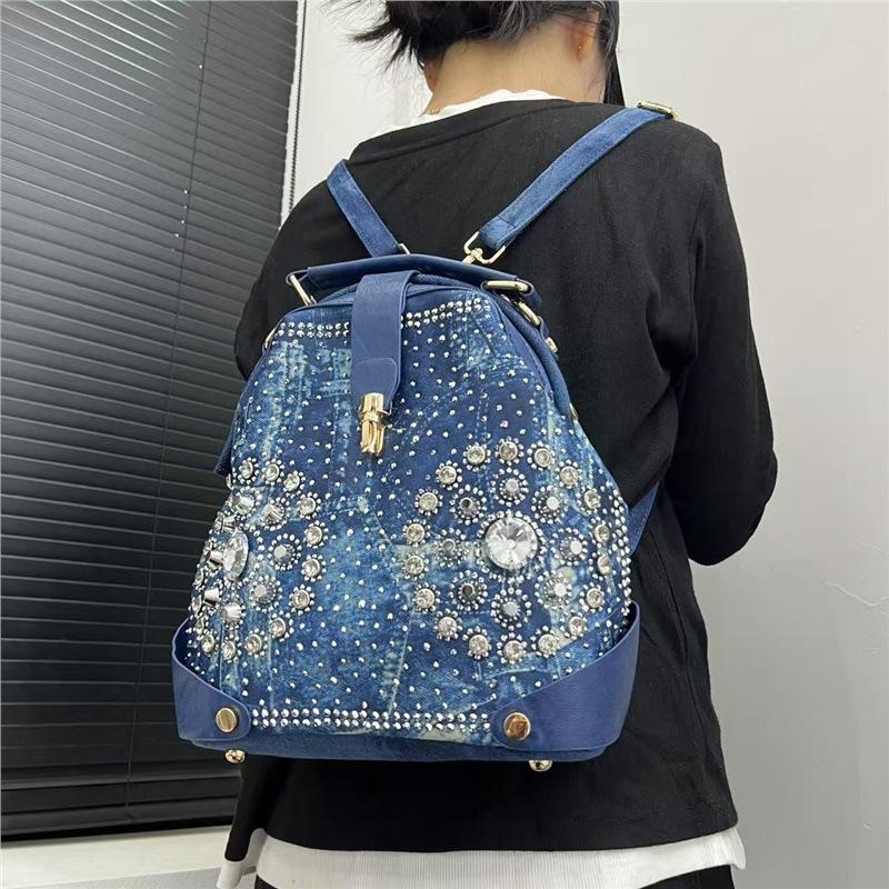 Ladies Elegant Sun Flower Backpack Temperament Diamond-Encrusted Multifunctional Shoulder Bag