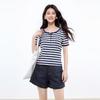 Qiusui Yiren Women's Color-block Striped Knit T-shirt