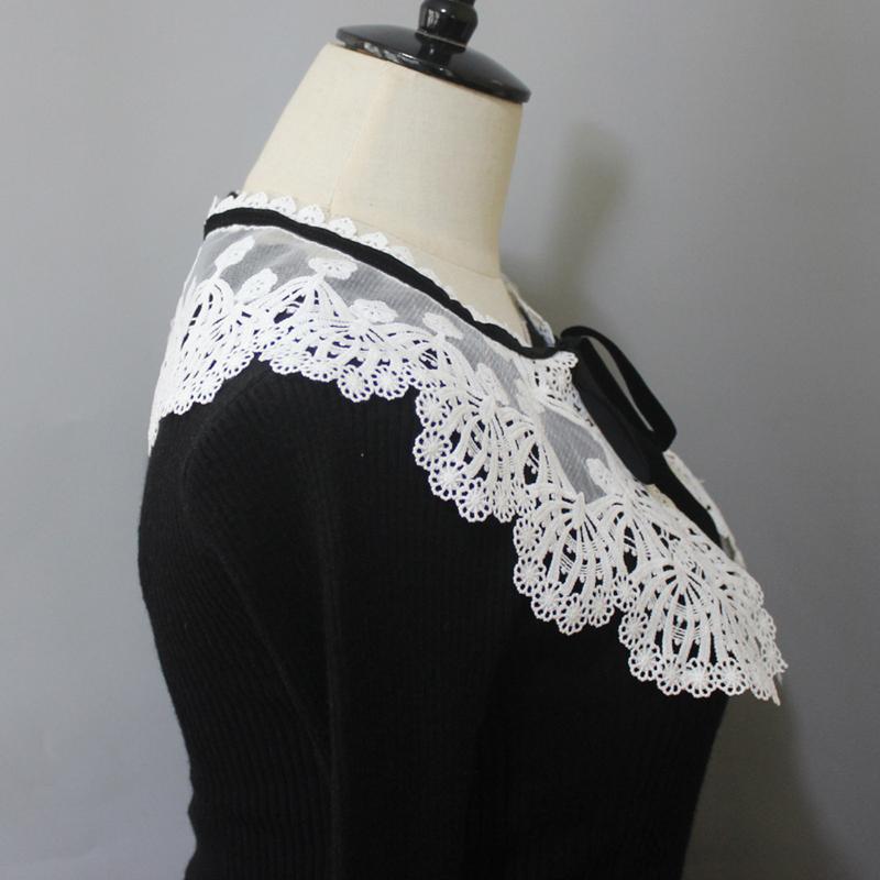 Women Girls Mesh Embroidery Shoulder Wrap Detachable Fake Collar Shawl Cape Decorative Collar Shirt Sweater Lapel Capelet