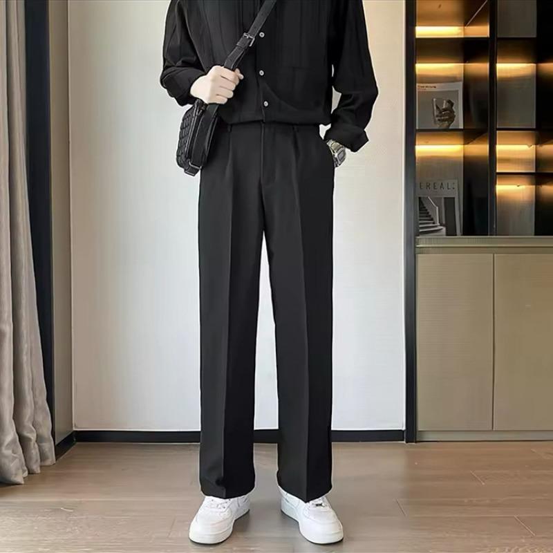 Mens Retro Loose Versatile Casual Straight Long Work Trousers