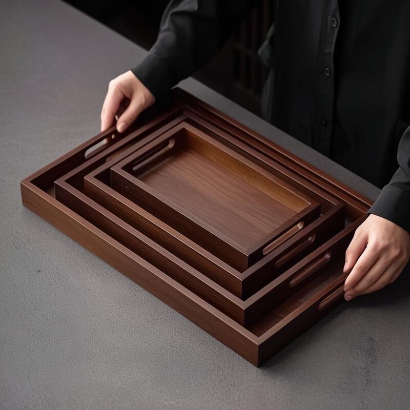 Zhaoran Japanese Bamboo Serving Tray with Black Walnut Handles