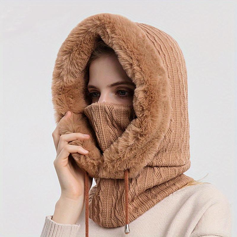 Vinter varm fuzzy lue tykk ensfarget balaclava plysj foret kaldsikker utendørs ski luer Beanies for kvinner