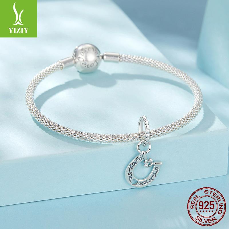 Cross-Border Diy Bracelet Necklace Accessories Horseshoe Clover Pendant 925 Sterling Silver Beads