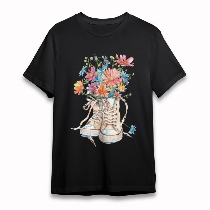 

Women s Plus Size Soft Classic T-Shirt Colorful Blooming Sneakers Artwork Tee S