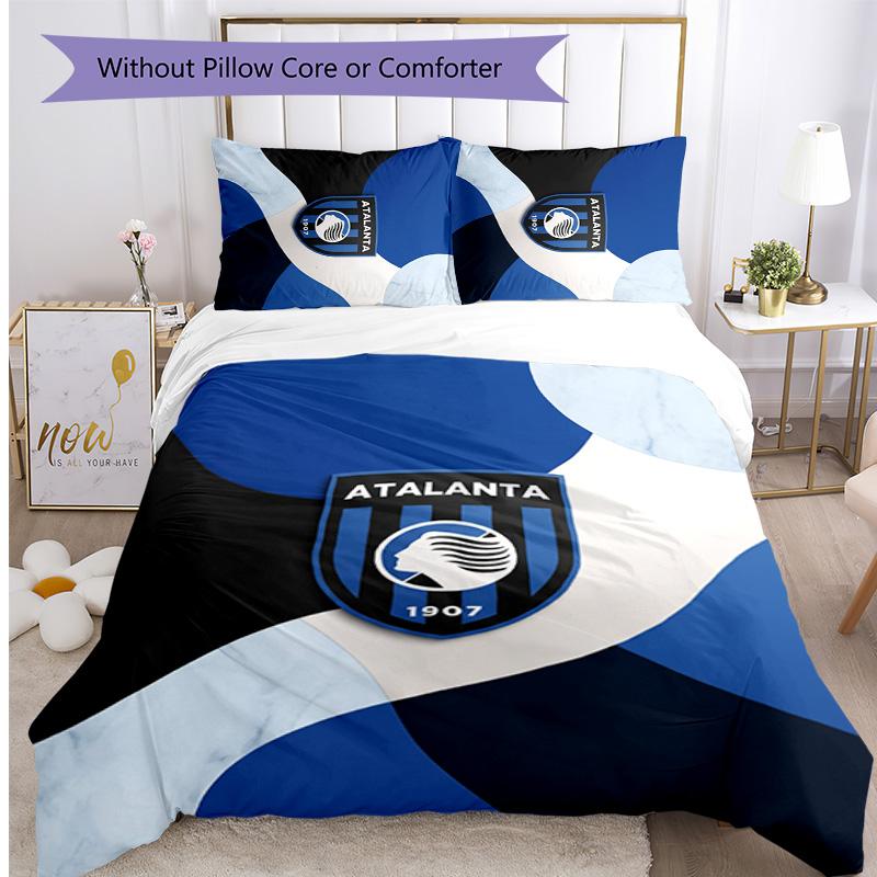 Set Biancheria da Letto Stampato 3 Pezzi Atalanta FC Traspirante Copripiumino con Federe Biancheria da Letto Decorativa per Camera da Letto Casa