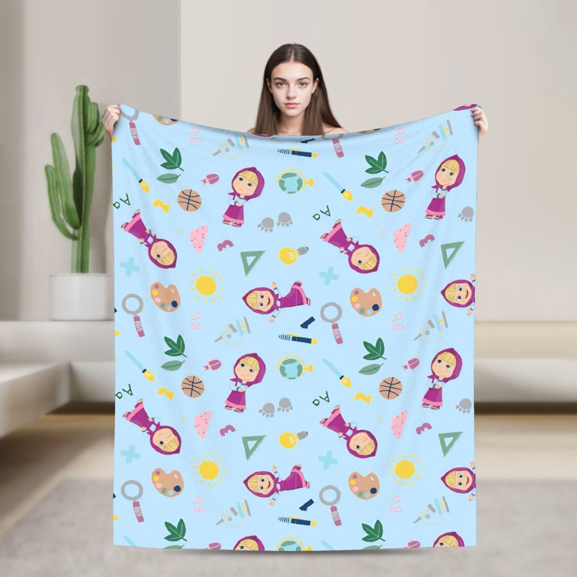 

Warm Soft Blanket Decorative Cartoon M-Masha And Bear Bedding Throws Flannel Bedspread For Outdoor Funny Sofa Bed Cover 75cmx90cm
