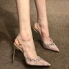 Women Sandals Summer Classic Champagne Banquet Wedding Shoes Women Sexy Rhinestone Satin Pointed Toe High Heels Sandals Women