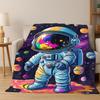 Cartoon Astronaut Universe Spaceman Outer Space Flannel Blanket Soft Warm Throw Blanket for Bedroom Living Room Bed Travel kids
