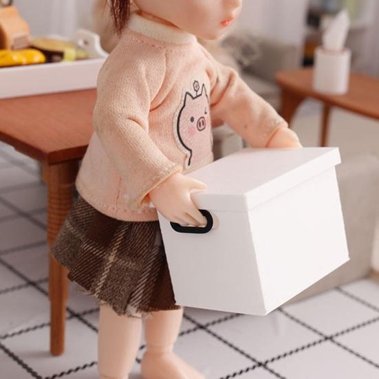 3Pcs/Set Simulation Storage Box 1:12 Miniature Scale Three-Piece Stacking Design Smooth Edges Safe Play Storage Organizer Dollhouse Accessory
