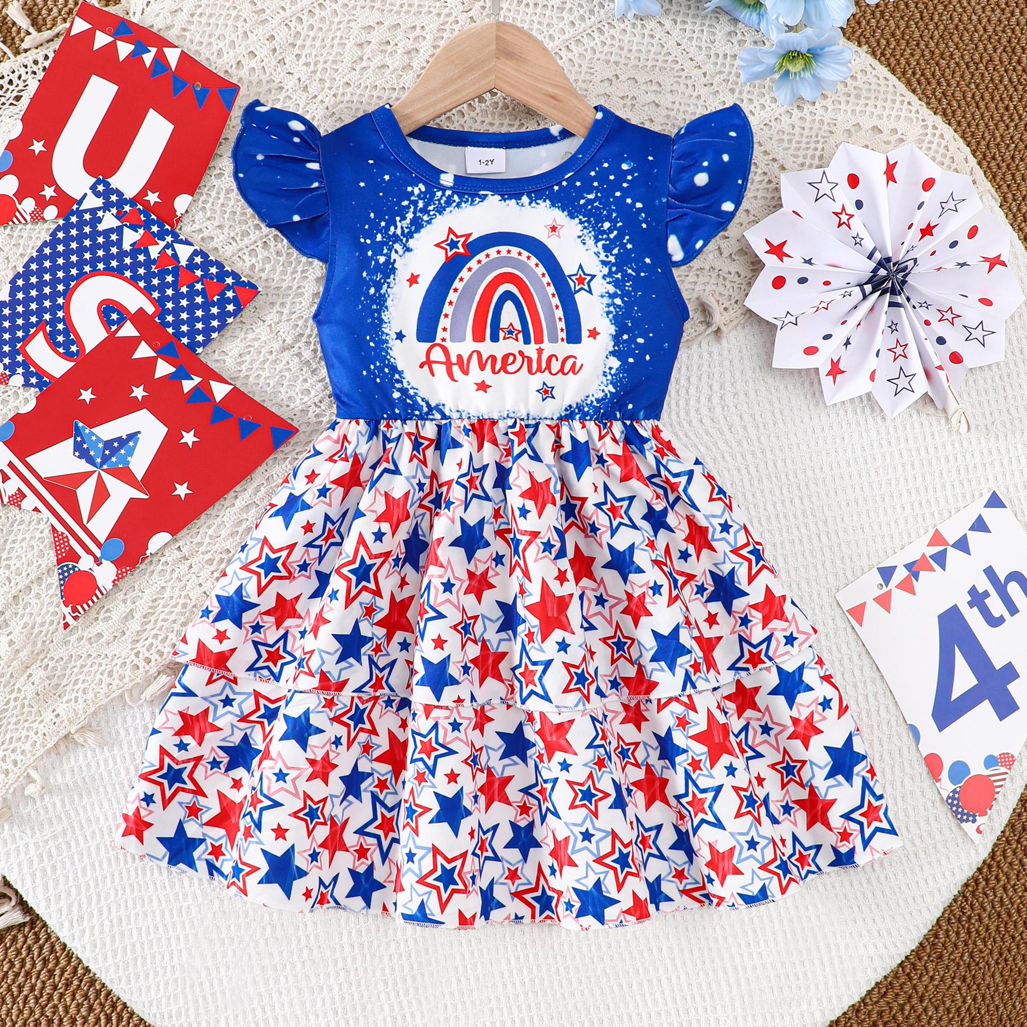 

Girls 1-8Y American Independence Day Stars Print Sleeveless Casual Summer Dress Kids Summer Outdoor Beach Holiday Sundress 7-8Y синій