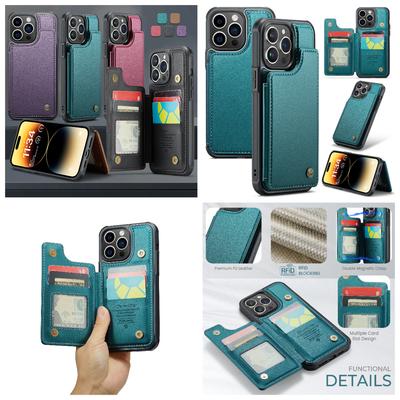 Voor iPhone 7 8 Xs XR XS Max 11 12 13 14 15 16 Series Stand Kaarthouder Geïntegreerd Premium PU Leer Telefoonhoes