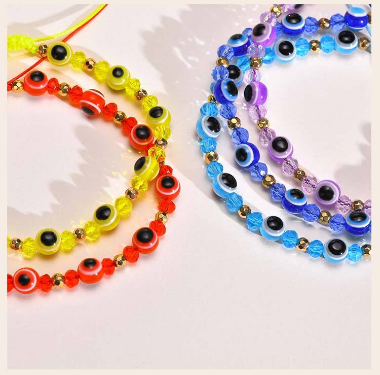 Evil Eye Crystal Beads Bracelet, Handmade String Adjustable Wristband, Amulet Protection Good Luck Bracelet For Women