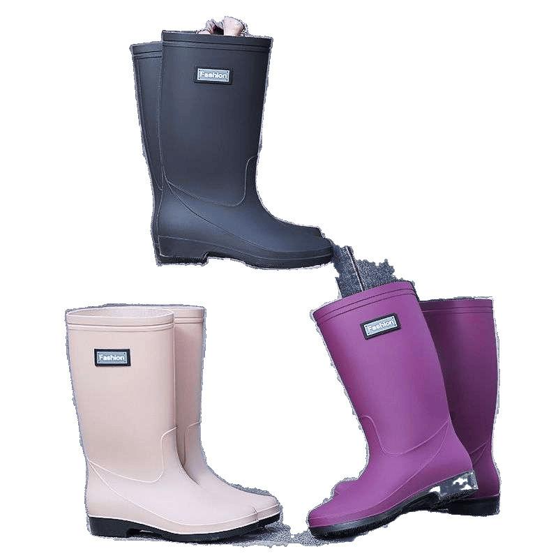 High tube rain shoes water boots thickened fashion waterproof and non-slip water shoes rubber shoes rain boots velvet adult women's thermal overshoes