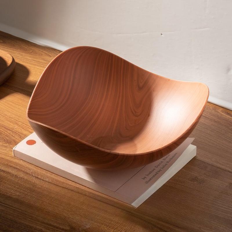 Imitation Wood Grain Fruit Tray Household Snack Plate Desktop Storage Dish for Fruits Desserts Leftovers for Home Daily Use
