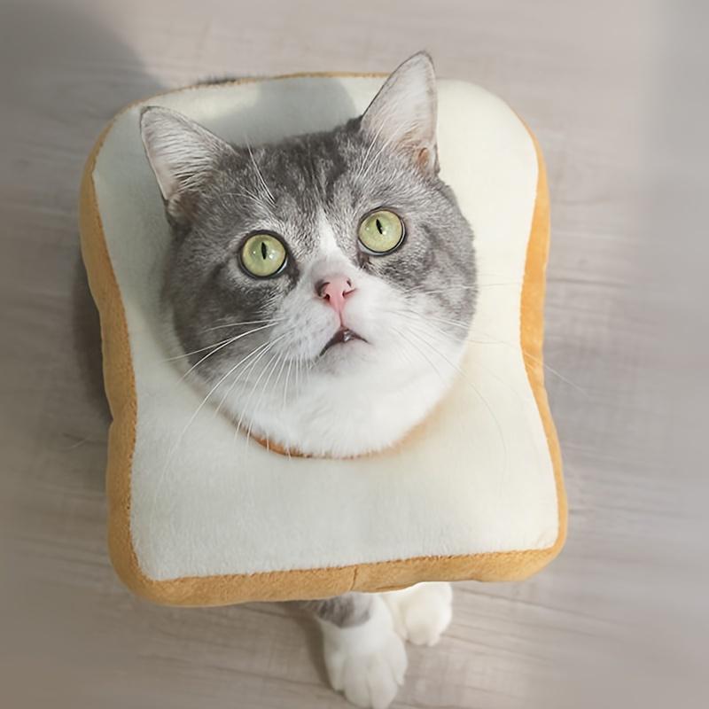 Soft Adjustable Cute Toast-Shaped Elizabethan Cat Collar - Recovery Cone for Post-Surgery Healing & Grooming