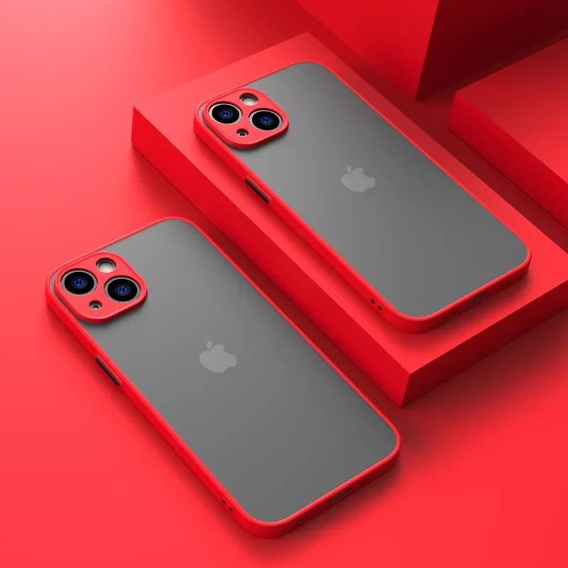 Shockproof Thin Matte Case For iPhone 15 16 13 12 11 14 Pro Max Plus Mini XR XS X Silicone Bumper Clear Hard Cover Capa Funda