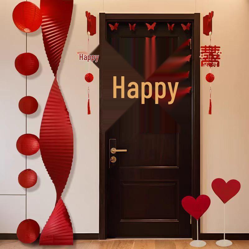 Wedding Decoration Set: Groom & Bride Xi Character Door Stickers & Hanging Ornaments