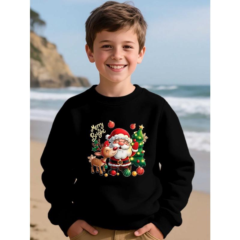 Weihnachtspullover mit Weihnachtsmann & Rentieren - Warmes, dehnbares Langarm-Rundhals-Pullover, Lässiger Winterpullover für Weihnachtsfeier-Outfit,