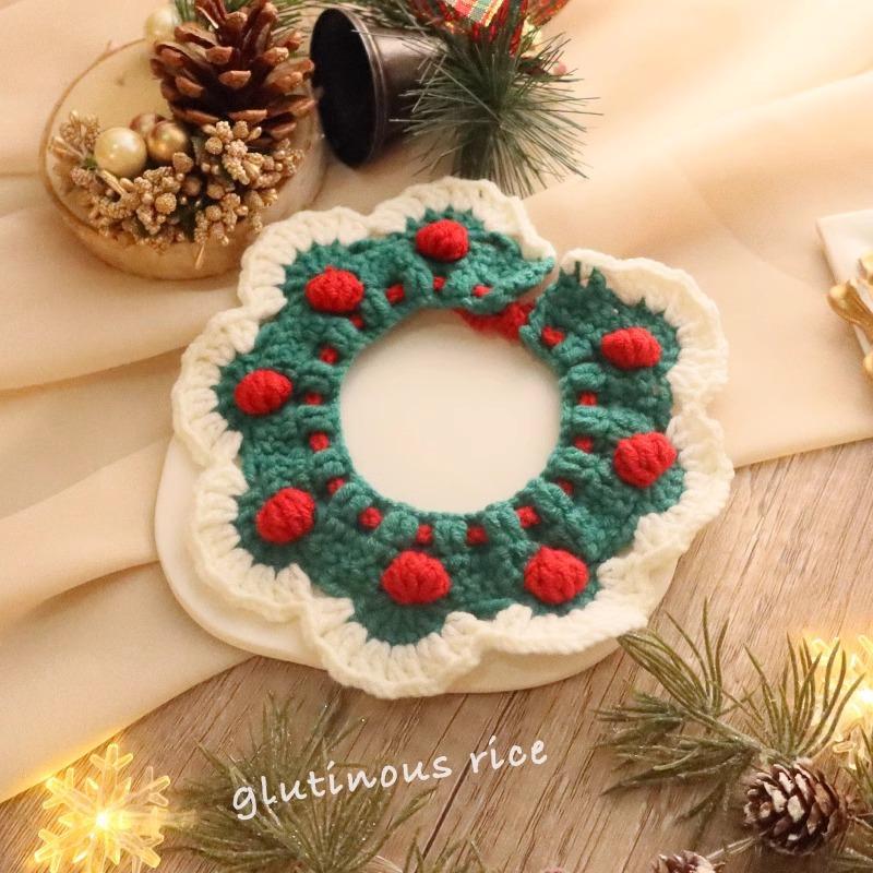 Christmas Knitted Yarn Pet Scarf Collar XS-L Size Festive Neck Decor