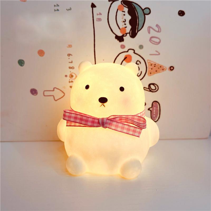 Cute Cartoon Pink Bear Night Light Creative Soft Atmosphere Lamp Bedroom Bedside Sleep Light Decoration for Kids Baby Room