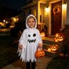 Comfortable Trick Or Treat Gear Halloween Ghost Cloak with Hood, Loose Fit Irregular Hem Costume Family Dress Up for Cosplay Party, White Spooky