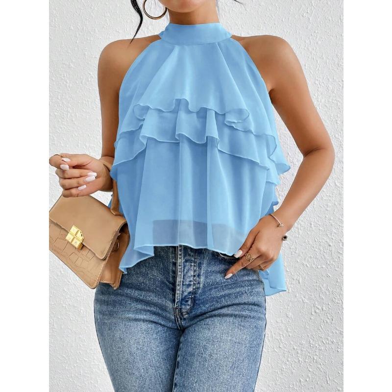 Women's Casual Summer/ Spring Printed Sleeveless Half-neck Blouse Shirt